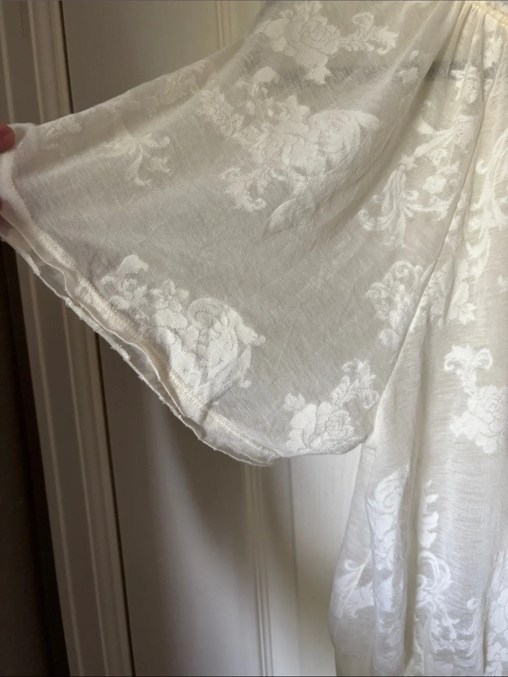 Anthropologie Ivory Floral Sheer Peasant Blouse. - Picture 5 of 7